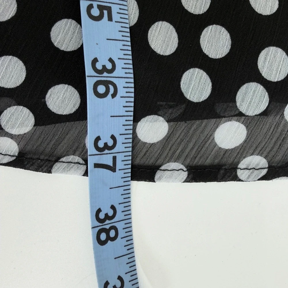 Calvin Klein Black White Polka Dot V-Neck Puff Sleeve Chiffon Dress Size 4